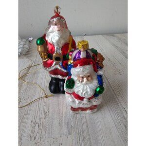 Large glass Santa ornament‎ chimney bag glitter red tree